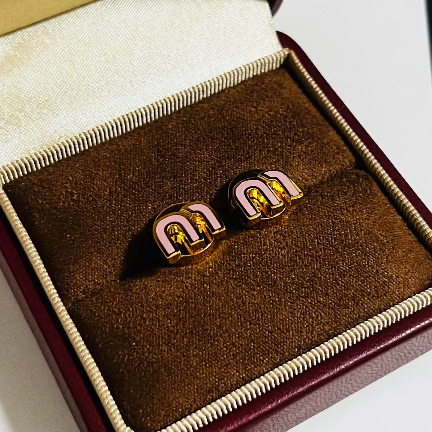 Miu Miu Gold and Pink Enamel Stud Earrings